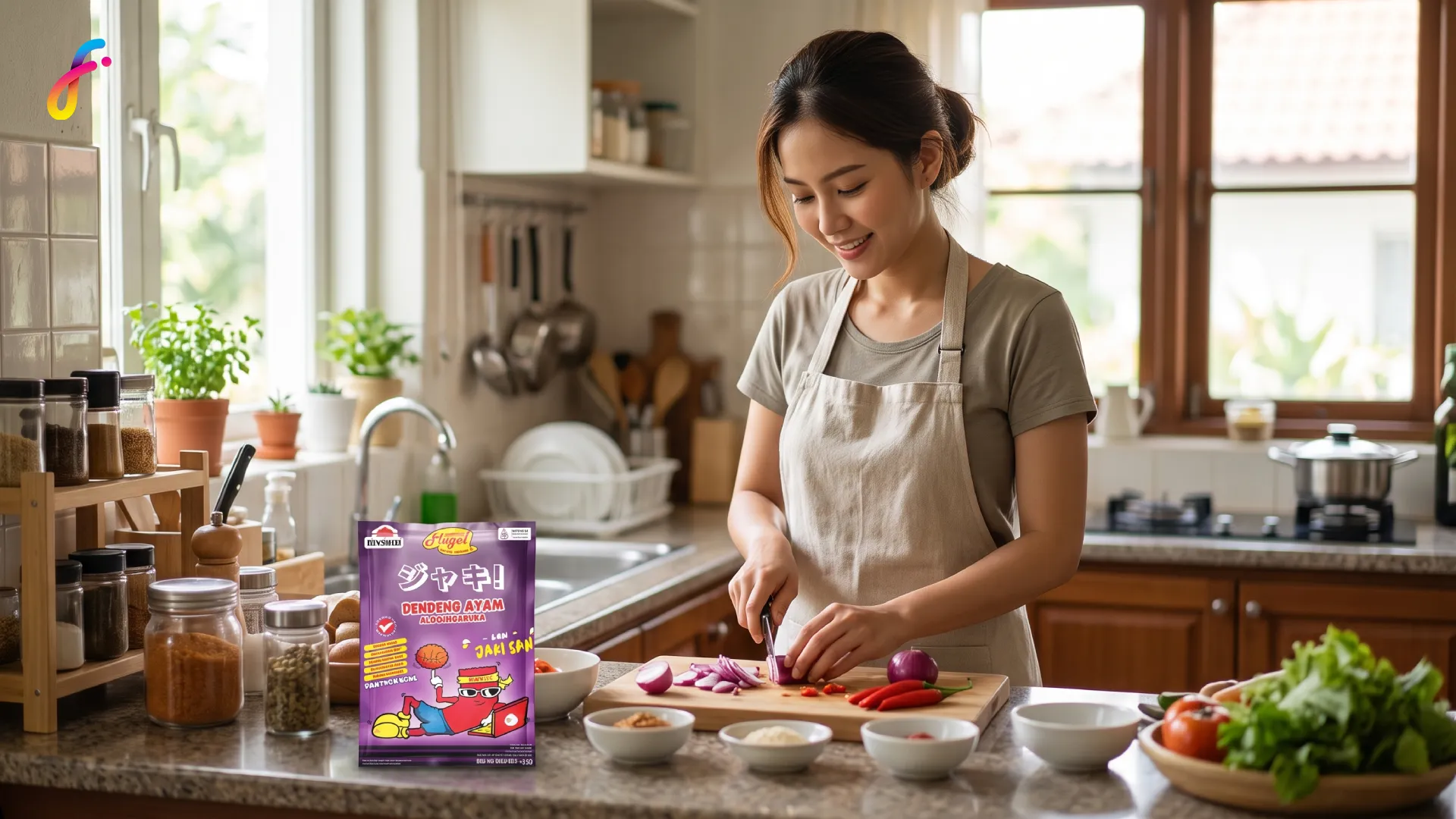Gambar ibu rumah tangga sedang memasak