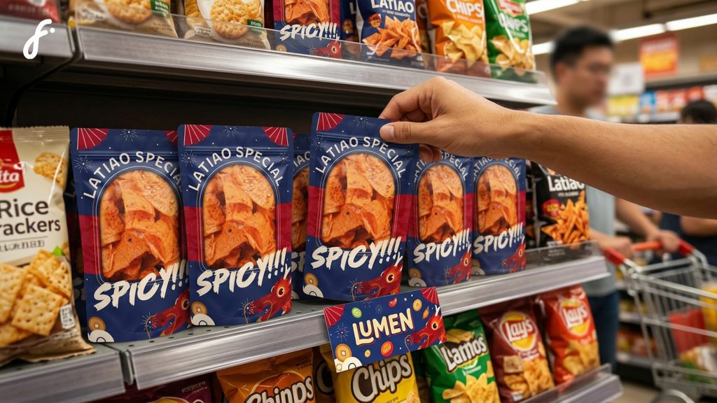 Orang sedang membeli makanan ringan dengan kemasan ziplock dari Flexypack