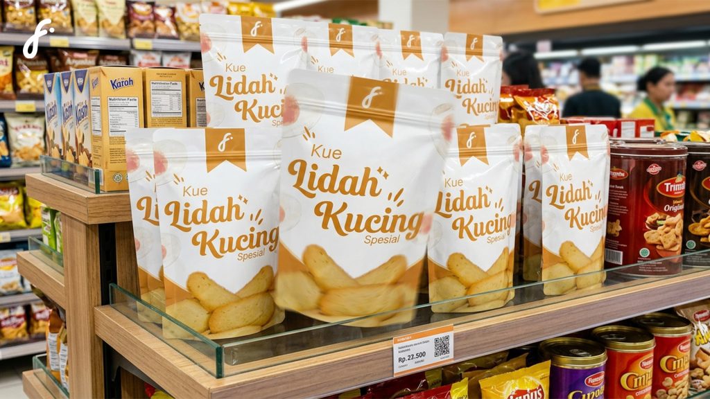 Display kue lidah kucing dengan kemasan ziplock dari flexypack