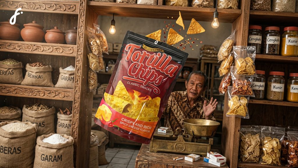 Snack Keripik yang jatuh dan tumpah