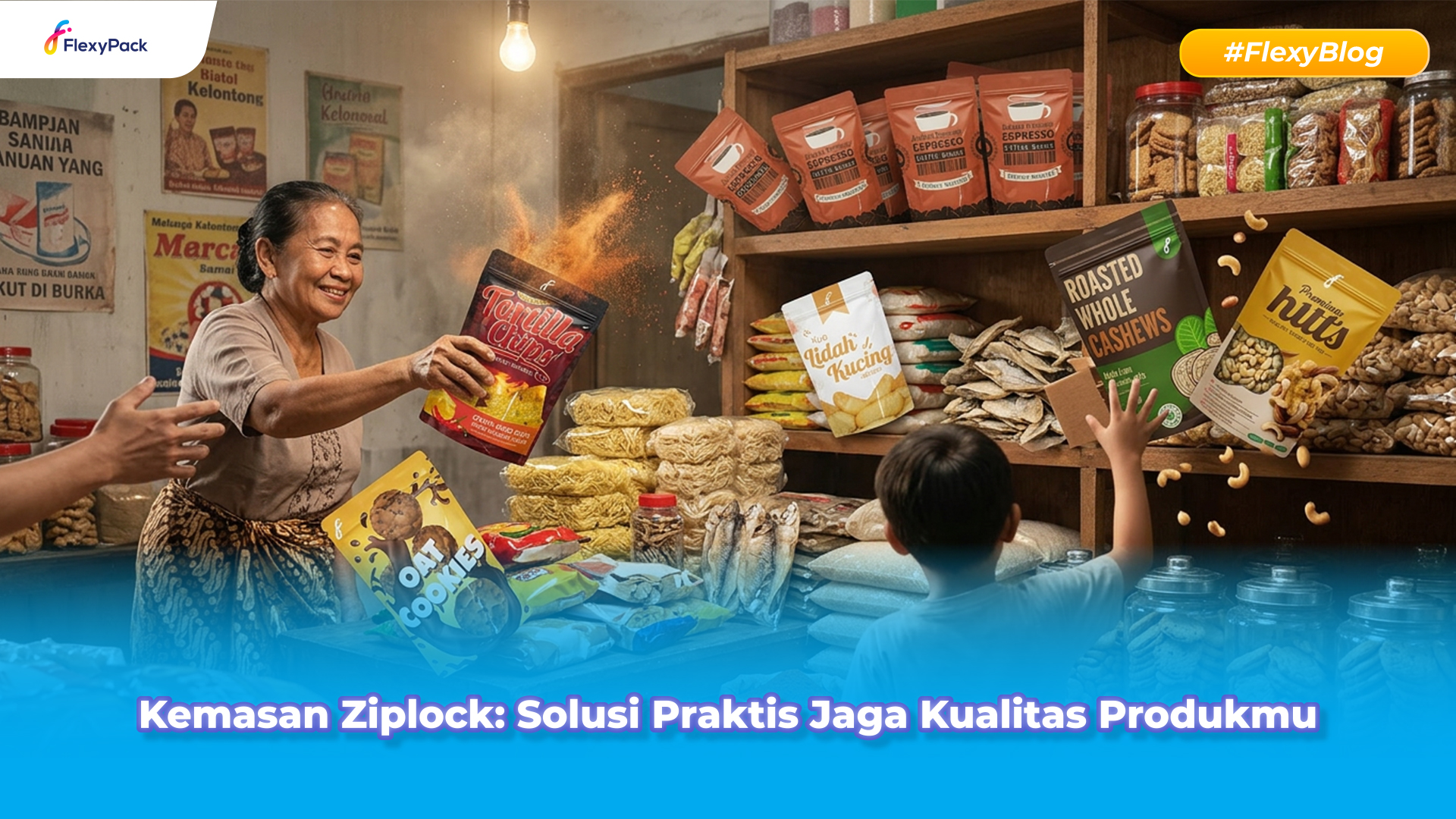 display kemasan flexypack di sebuah toko