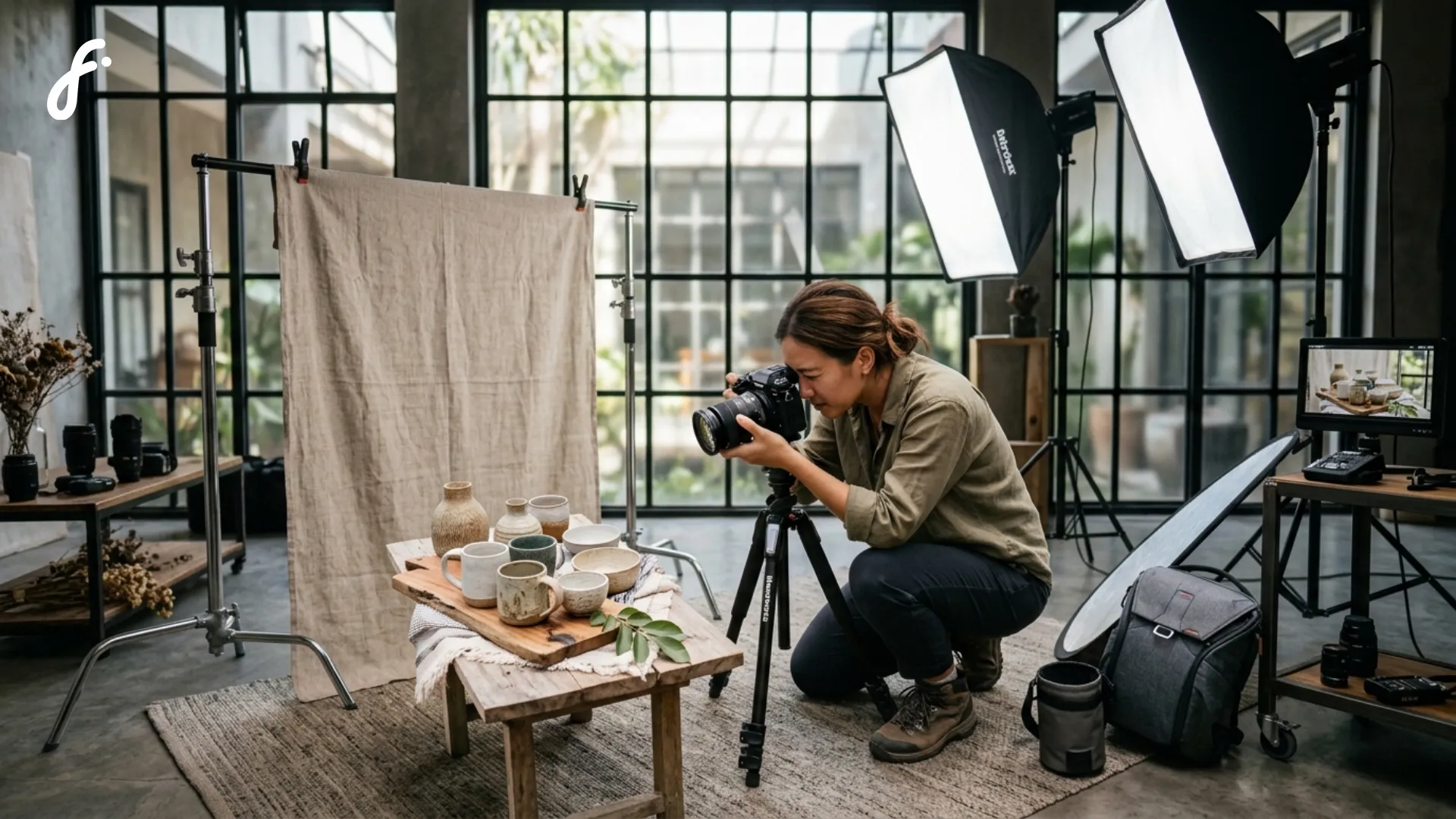 Gambar fotografer sedang foto produk dengan estetik untuk membuat visual produk lebih menarik