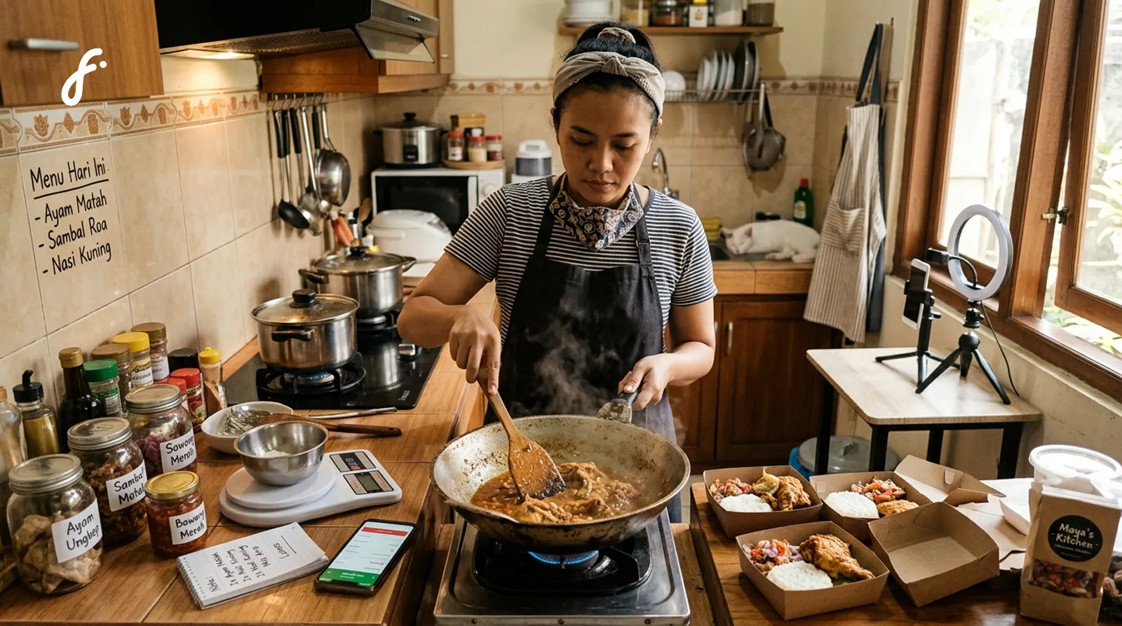 Gambar pemilik usaha kuliner yang sedang memasak