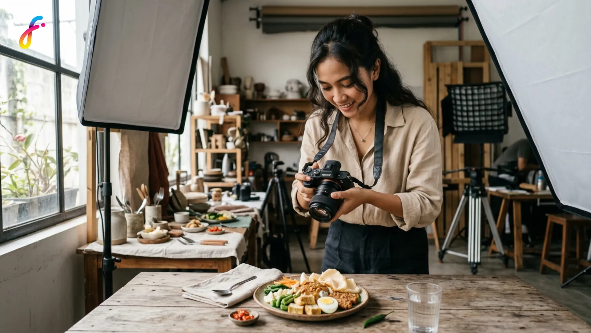 Gambar pemilik usaha sedang melakukan sesi pemotretan untuk menu terbarunya