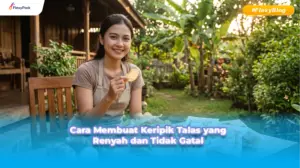 Gambar wanita sedang memakan keripik dari ubi