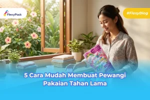 Gambar wanita sedang menakar pewangi pakaian dengan tutup botol