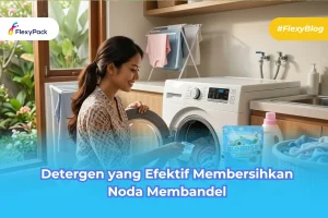 Gambar wanita sedang menuangkan cairan pembersih ke mesin cuci