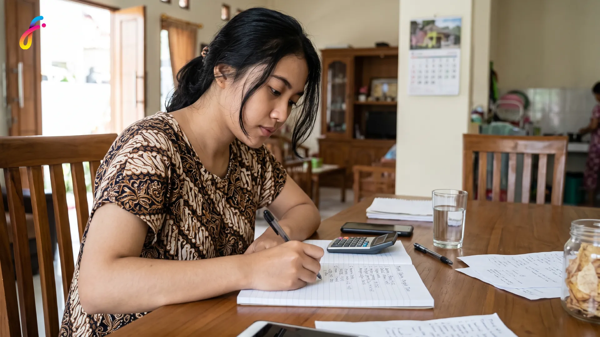 Gambar perempuan yang sedang menghitung modal usaha